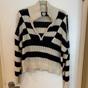a new day Black and Cream Striped Turtleneck Sweater
